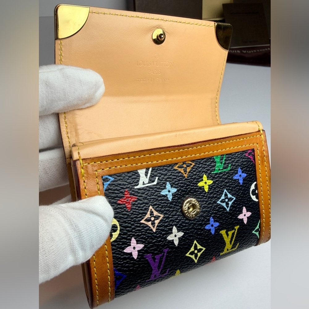 Louis Vuitton Murakami Black Porte Monnaie Plat Coin Card Wallet Full Inclusion - Picture 3 of 11